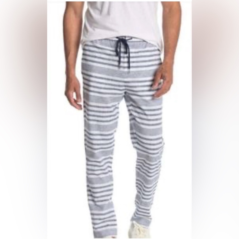 Paisley & Gray SlimFit Blue/White Stripe Linen/Cotton Chester Drawstring Pants M